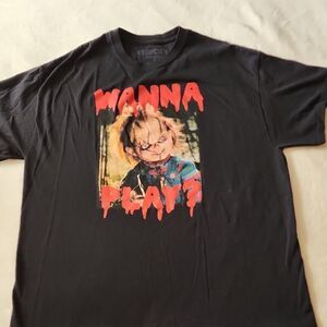 Chucky Wanna Play Black Tshirt With Graphic Size XL